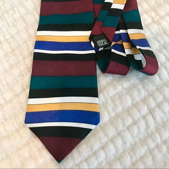 Evan-Picone Silk Tie EUC Horizontal Bands of color - Picture 1 of 2